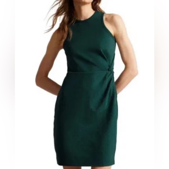 Ted Baker London Livviaa Knot Front Dress Size 6 Dark Green Jersey Sleeveless - Picture 1 of 16